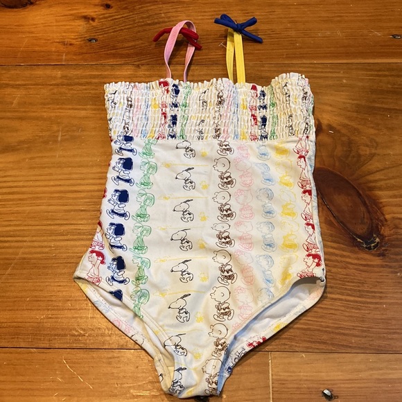 HANNA ANDERSSON 110 Snoopy Peanuts Smocked Bathing Suit Swim Suit One-Piece - Picture 1 of 7